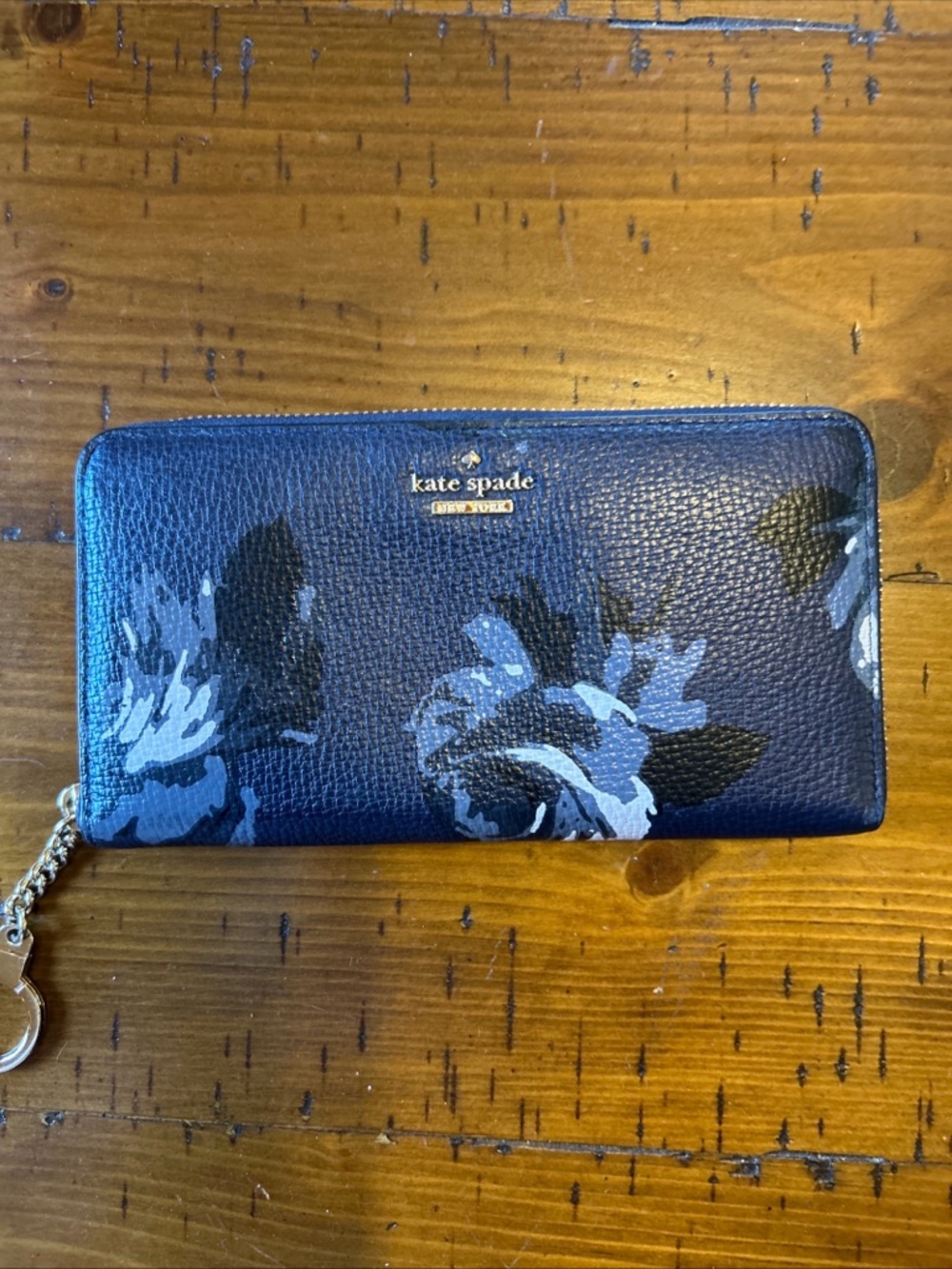 kate spade navy blue floral zip wallet